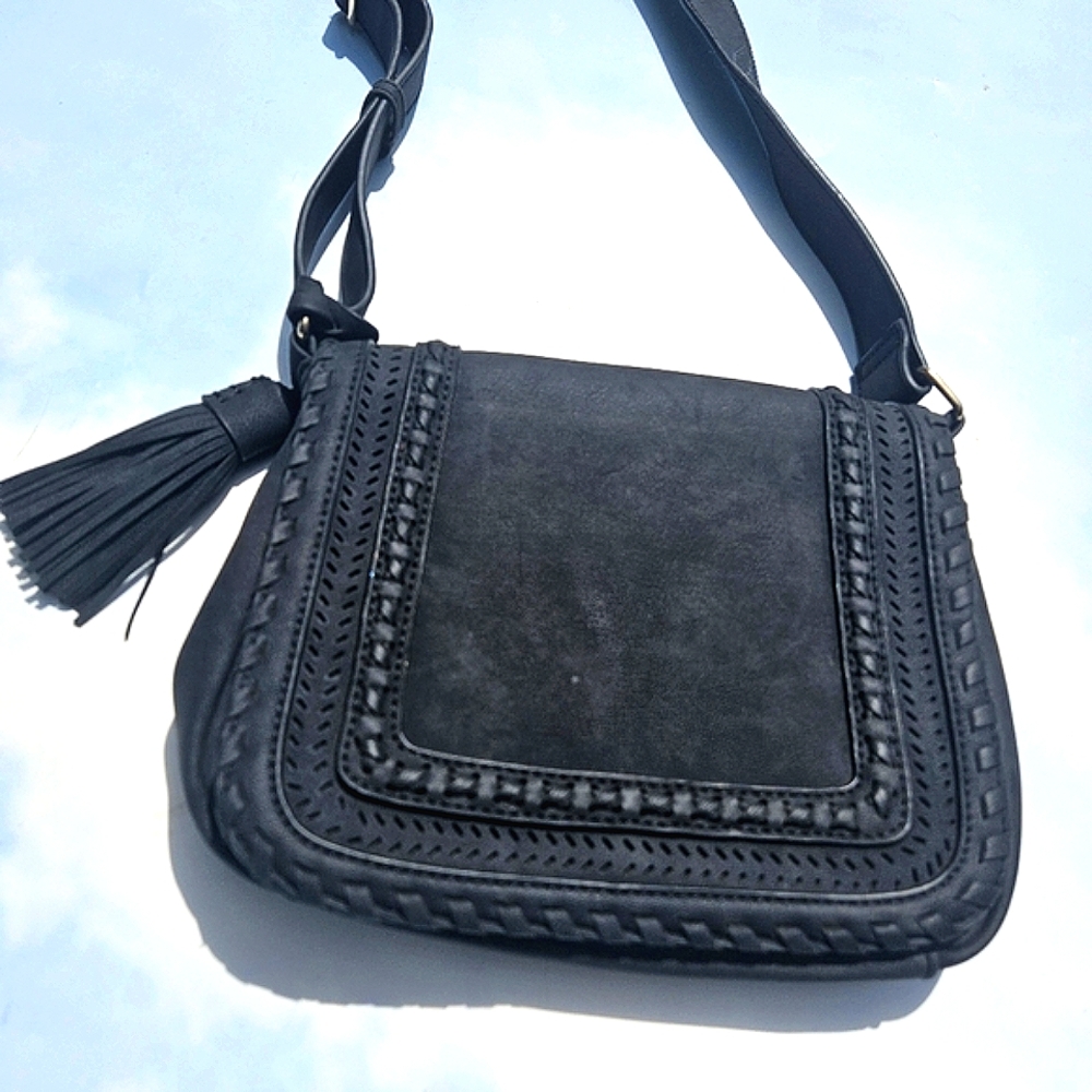 Black Boho Leather Purse Festival Hippie Hoho Beach Bag Leather Bag Travel Purse
